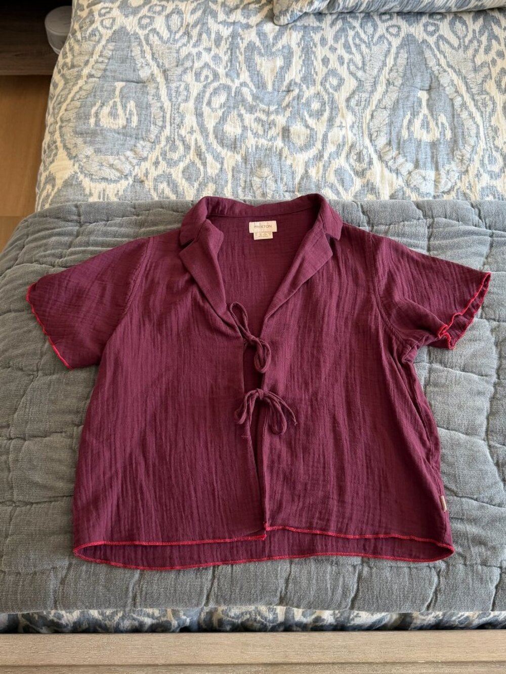 NEW Brixton Burgundy Tie-Front Top – Small